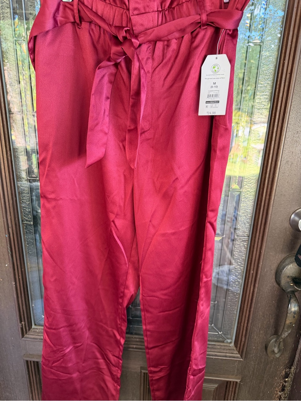 Time and Tru Satin Paperbag Waist Wide Leg Pants - Deep Berry